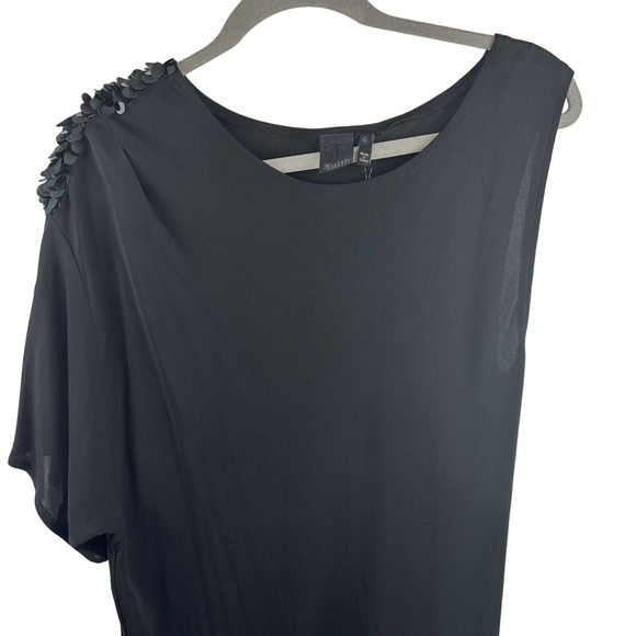 NWT Faith Connexion Womens L Black Rayon Asymmetrical Sequins Midi Sheath Dress - Picture 2 of 12